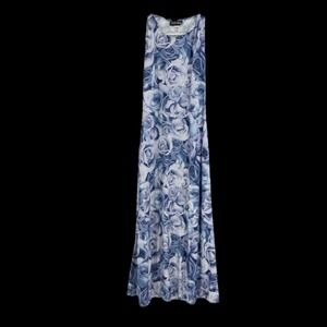 Street Magic Y2k Dress Blue 90s 00s Rose Print Grunge Maxi Pull On Size S